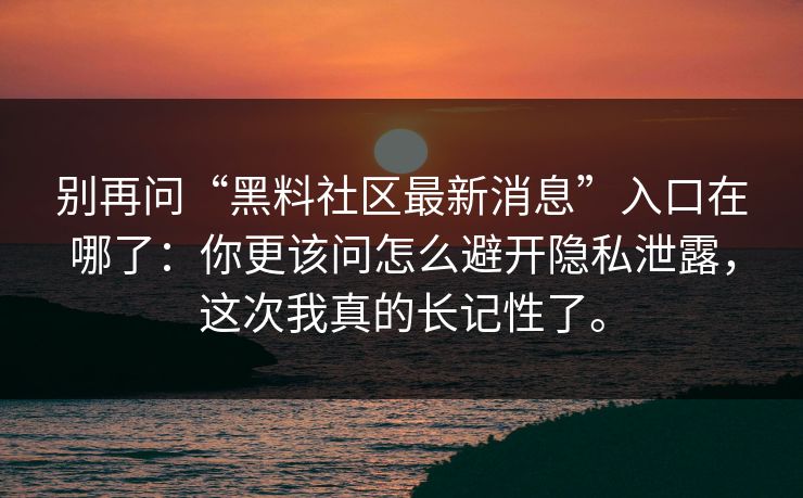 别再问“黑料社区最新消息”入口在哪了：你更该问怎么避开隐私泄露，这次我真的长记性了。